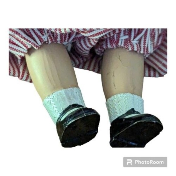 Vintage Celluloid Baby Doll 8" Jointed Painted Eyes Red White Blue Ruby Lips - Picture 4 of 5